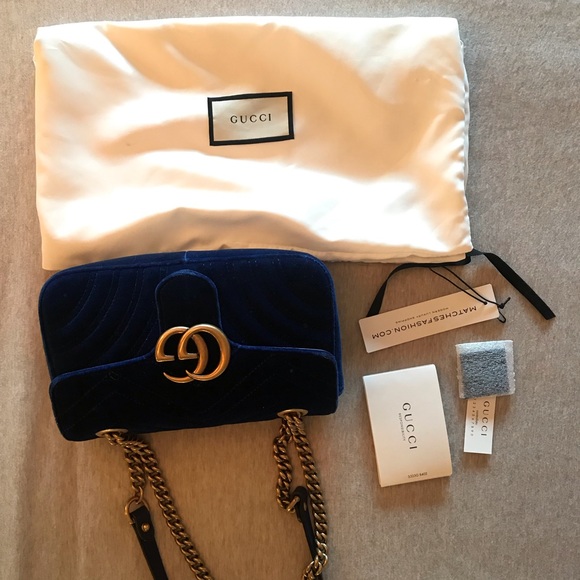 Gucci Handbags - Gucci | GG Marmont Mini Velvet Shoulder Bag | Navy